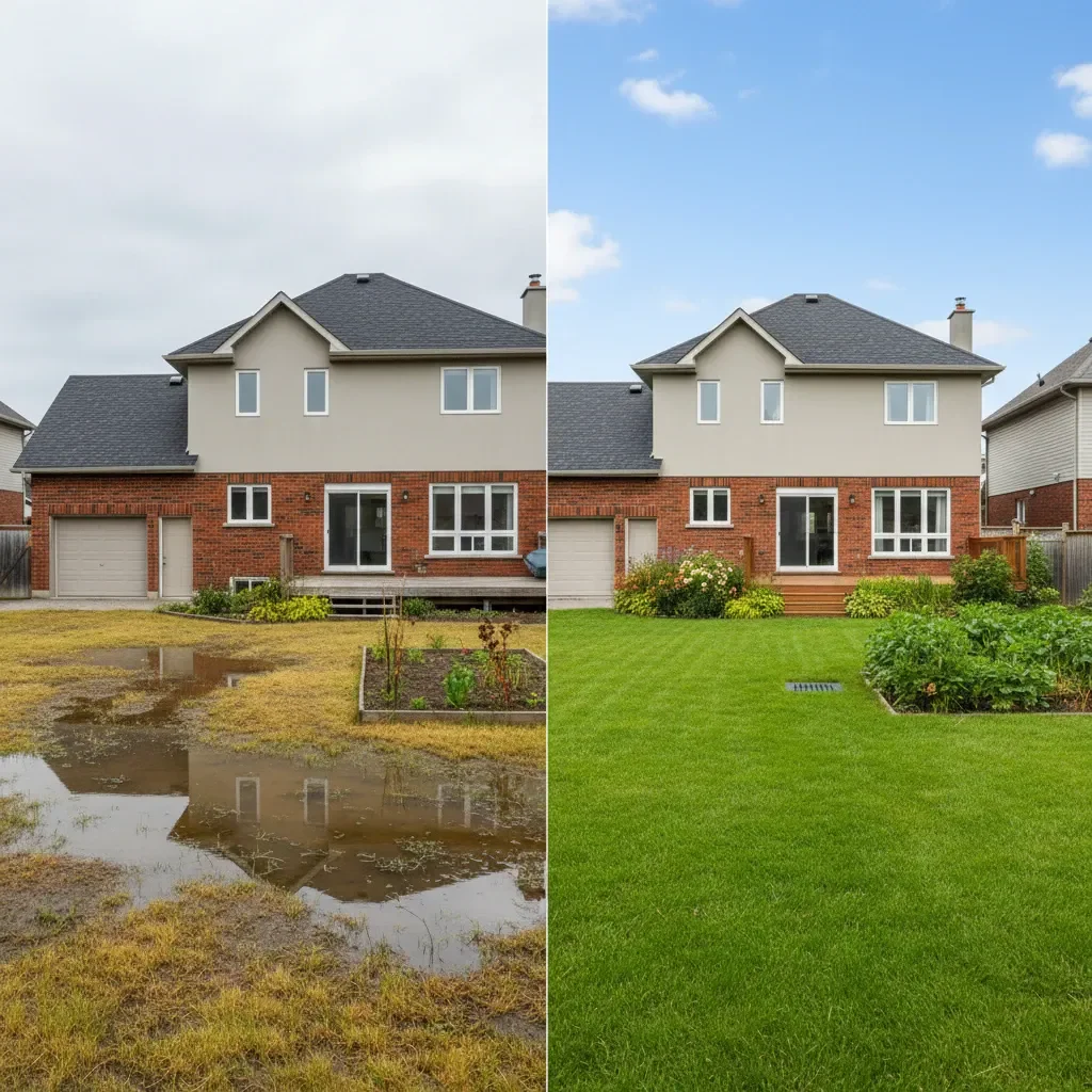 Drainage service transformation - before and after by Urban Landscaping Laval in Laval